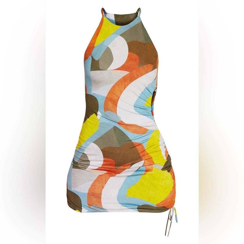 Multi color abstract print w/ cut out dress
